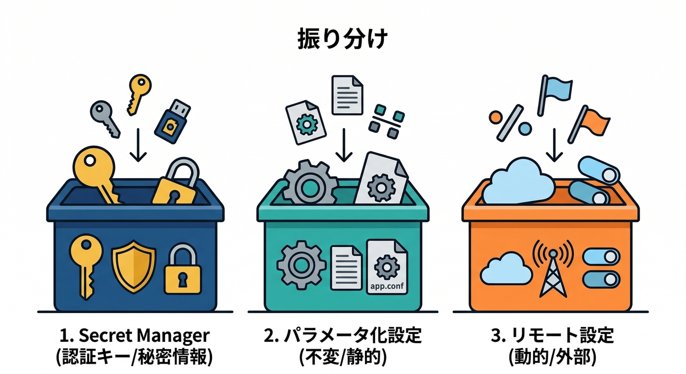 設定の置き場所3選：Secret Manager / Parameterized config / Remote Config