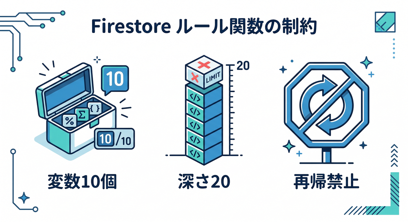 Constraints of Firestore Rules functions.